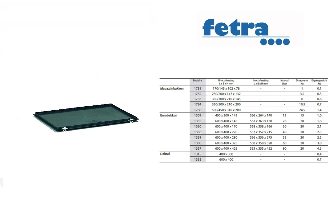 Fetra Deksel voor eurobakken 400 x 300 mm 400 x 300 mm