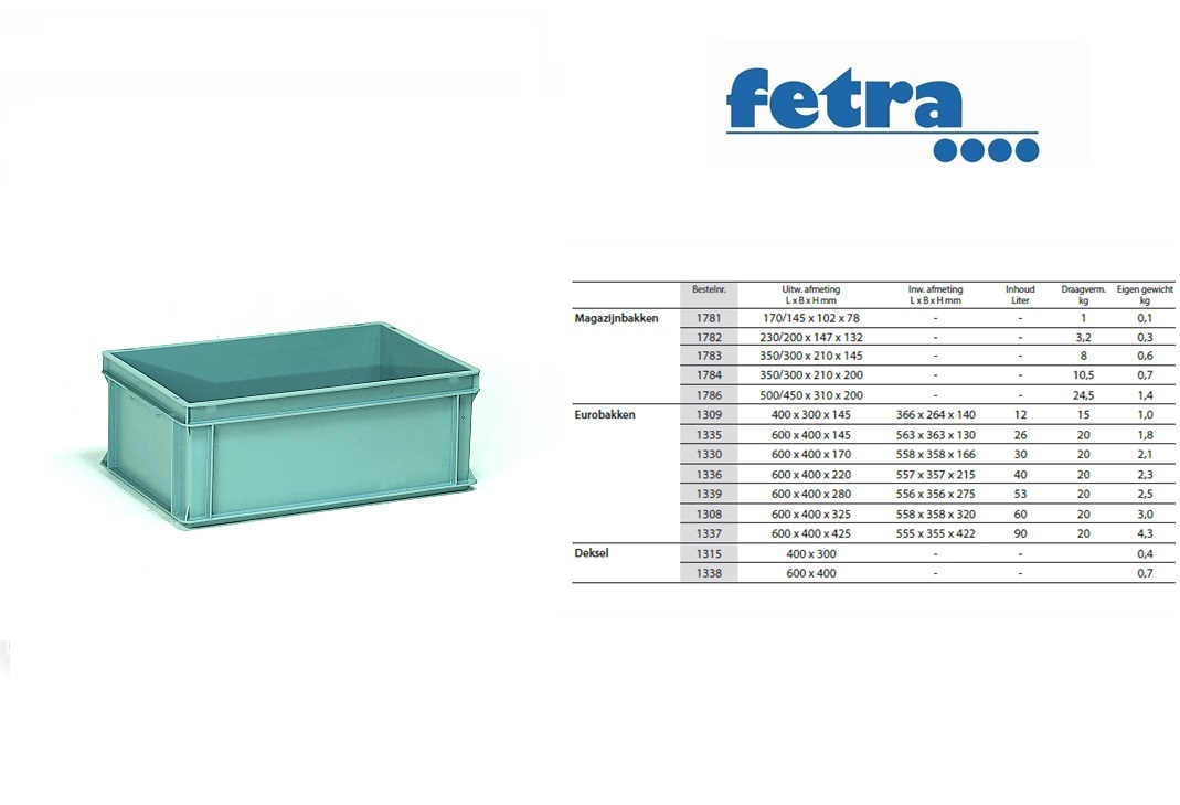 Fetra Eurobak 600 x 400 x 145 mm 26 ltr Grijs