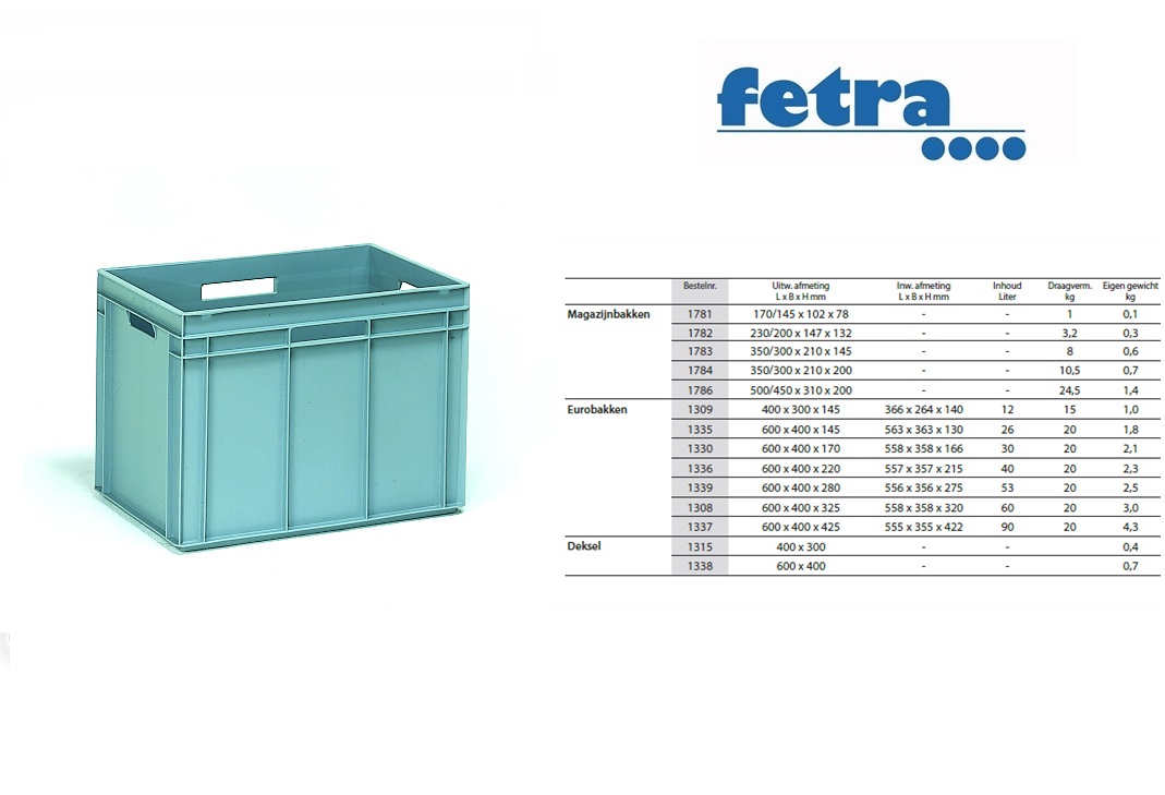 Fetra eurobak 600 x 400 x 280 mm  53 ltr Grijs | DKMTools - DKM Tools