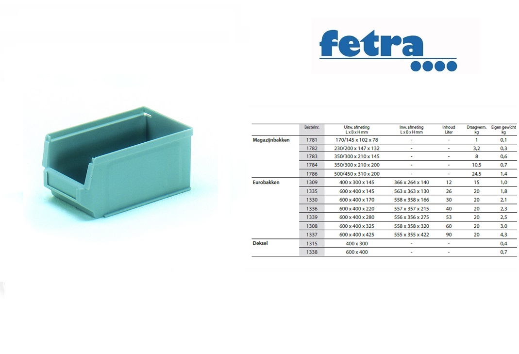 Fetra Magazijnbakken - 350/300 x 210 x 145 mm Grijs | DKMTools - DKM Tools