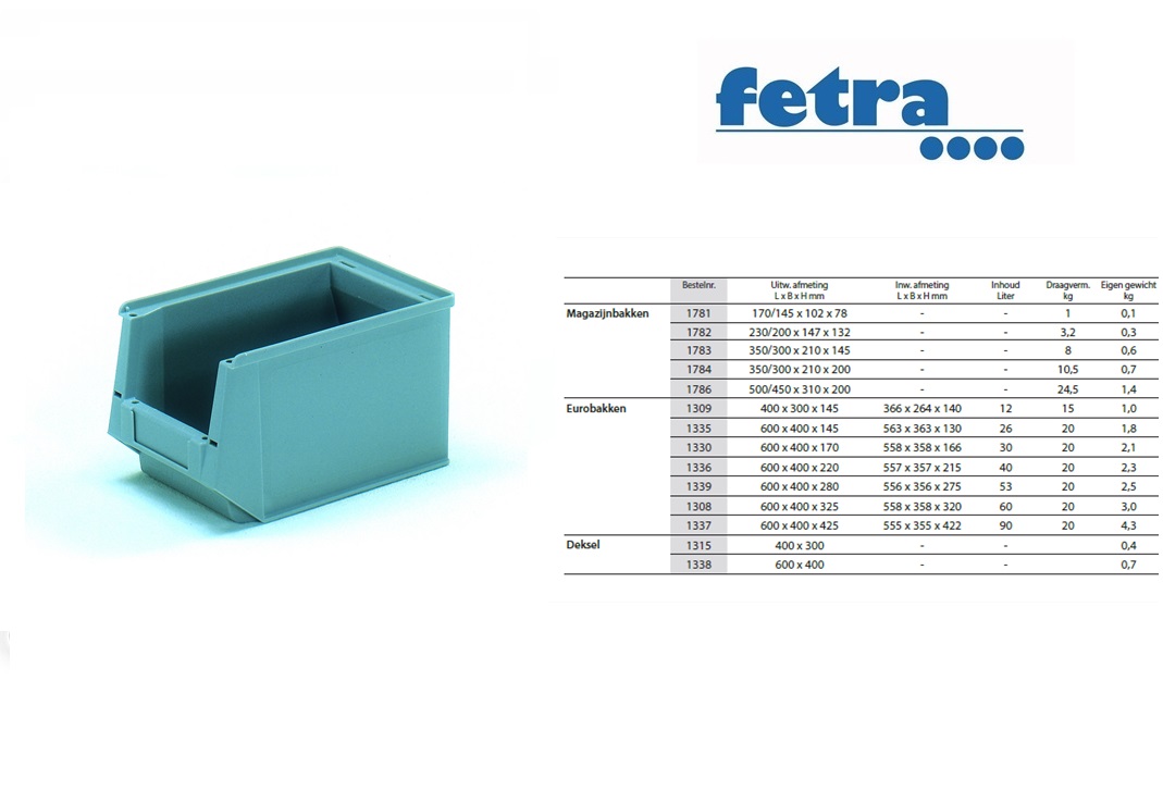 Fetra Magazijnbakken - 230/200 x 147 x 132 mm Grijs