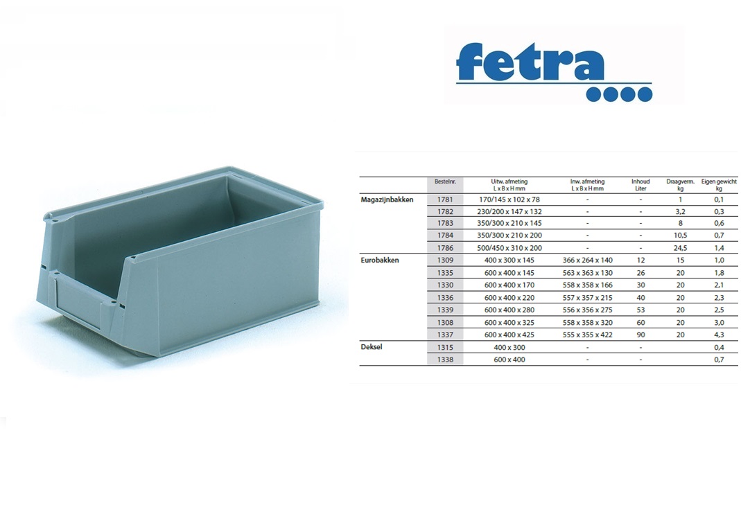 Fetra Magazijnbakken - 350/300 x 210 x 145 mm Grijs