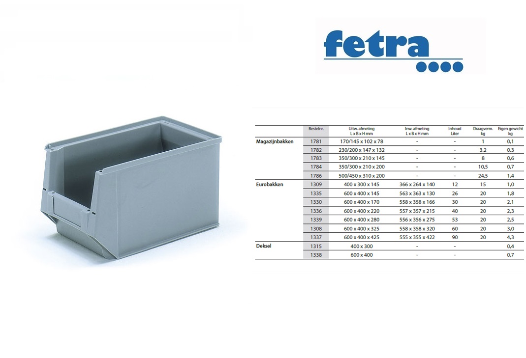 Fetra Magazijnbakken - 350/300x 210 x 200 mm Grijs