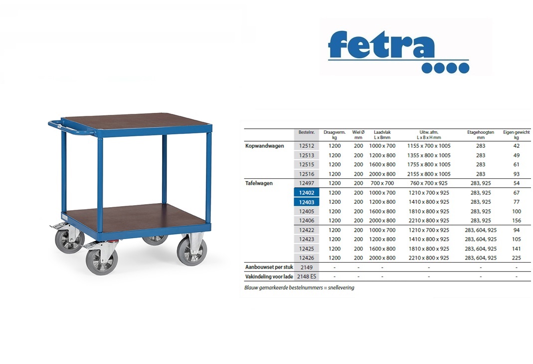 Fetra Tafelwagen 12425 Laadvlak 1.600 x 800 mm | DKMTools - DKM Tools