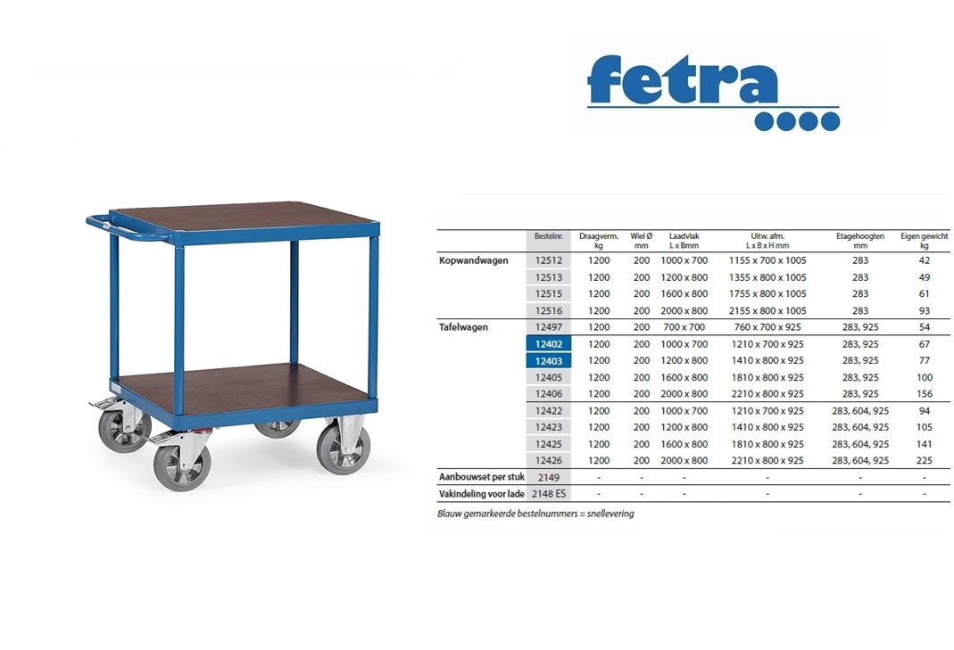 Fetra Tafelwagen 12426 Laadvlak 2.000 x 800 mm | DKMTools - DKM Tools