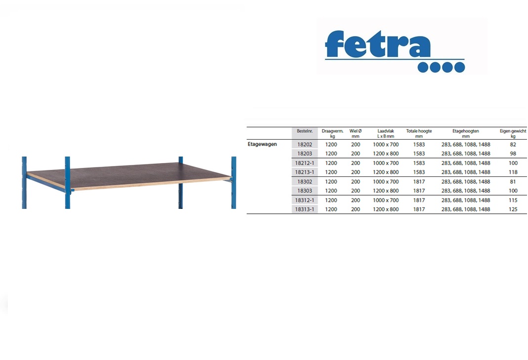 Fetra Etage voor etagewagen 1000 x 700 mm Met 1 paar etagedragers