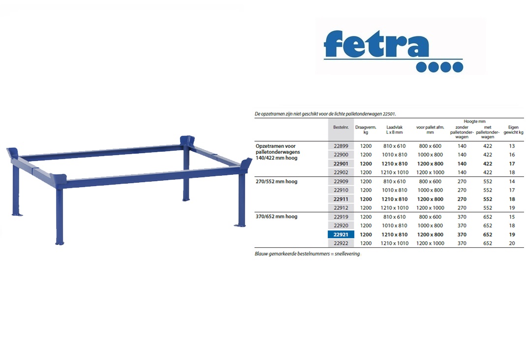 Fetra Opzetraam 22899 voor palletonderwagen Voor gaasboxen en pallets