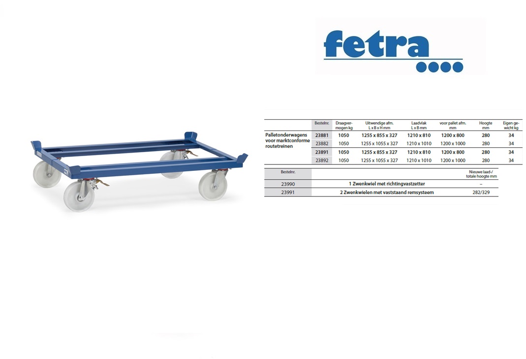 Fetra Palletonderwagen 22501 met TPE wielen Voor gaasboxen en pallets | DKMTools - DKM Tools