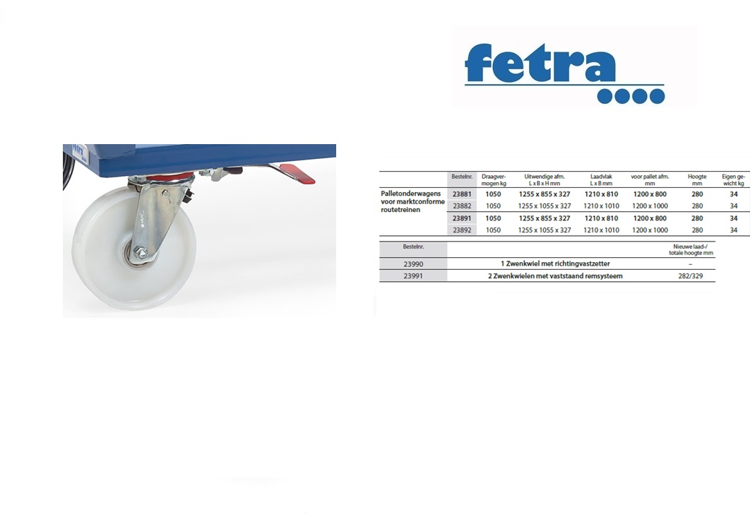 Fetra 2 Zwenkwielen met vaststaand remsysteem Meerprijs