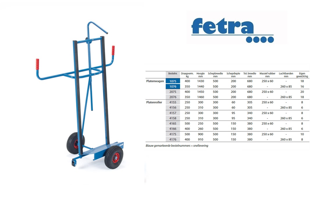 Fetra Platenwagen 2075 Massief rubber wielen 250 x 60 mm