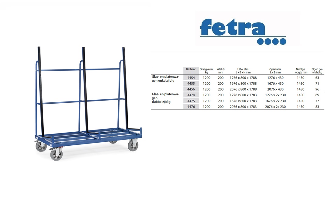 Fetra Glas- platenwagen 4454 - enkelzijdig Laadvlak 1.300 x 800 mm