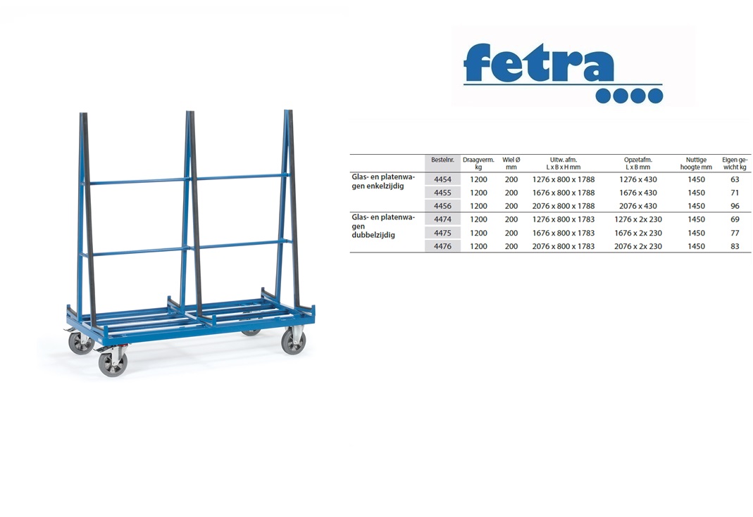 Fetra Glas- platenwagen 4456 - enkelzijdig Laadvlak 2.000 x 800 mm | DKMTools - DKM Tools