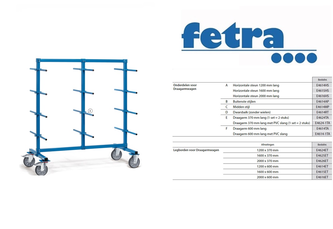 Fetra Draagarm 370 mm lang 1 set = 2 stuks, incl. bevestigingsmateriaal