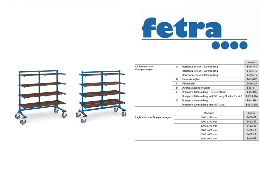 Fetra Legborden voor Draagarmwagen 1200 x 600 mm - incl. bevestigingsmateriaal