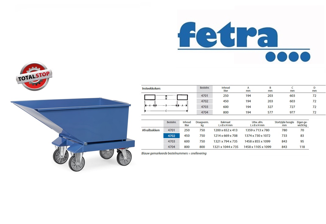 Fetra Stalen bakwagen 4704, briljantblauw 800 Liter, 800 kg draagvermogen | DKMTools - DKM Tools