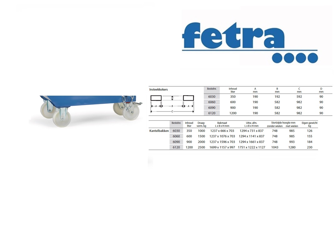 Fetra Polyamide wielenset - tot 1500 kg Voor kantelbak/kiepbak 6030/6060/6230/6250/6275