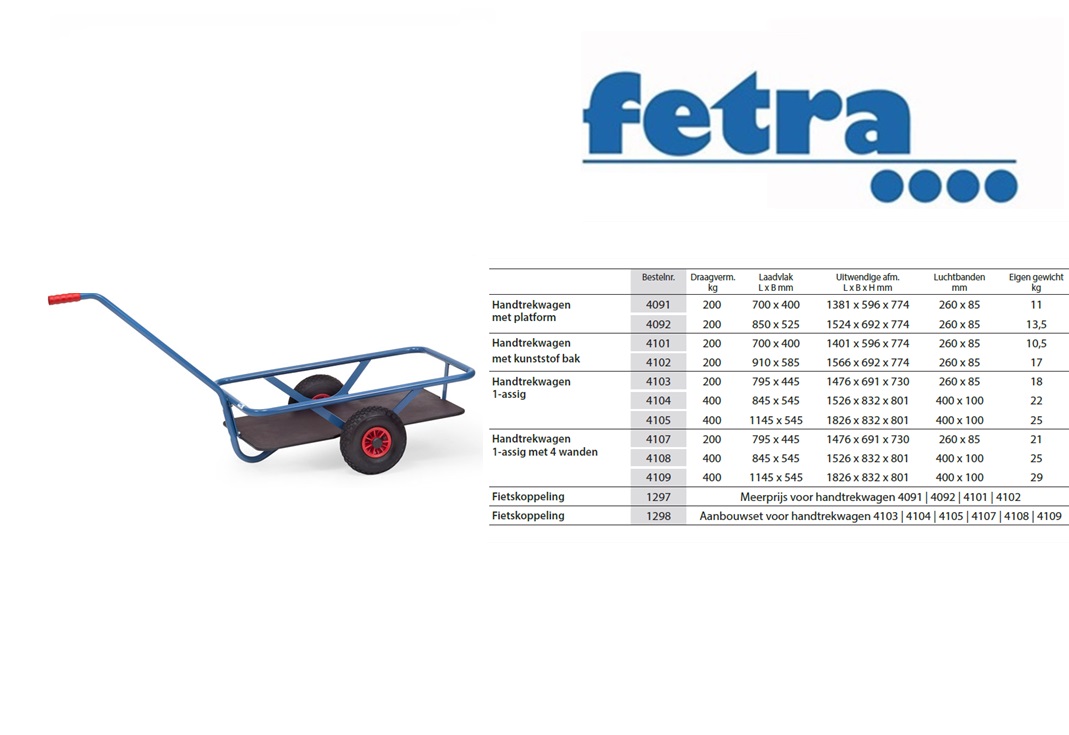 Fetra Handtrekwagen met platform 4091 Laadvlak 700 x 400 mm