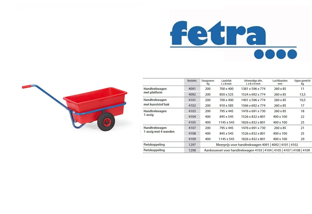 Fetra Handtrekwagen met bak 4101 Laadvlak 700 x 400 mm