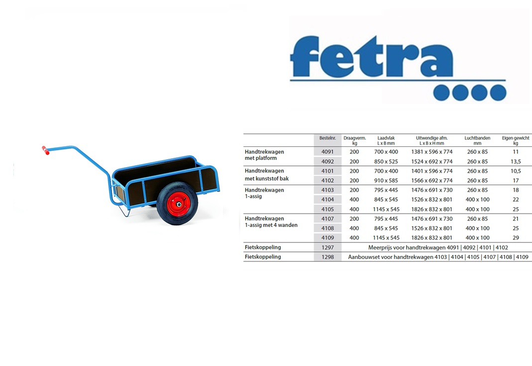 Fetra Handtrekwagen met wanden 4107 Laadvlak 795 x 445 mm