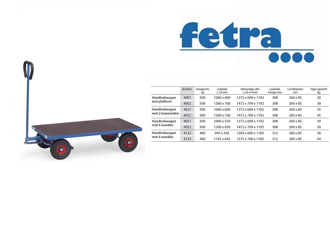 Fetra Fetra Handtrekwagen met wanden 4109 Laadvlak 1.145 x 545 mm | DKMTools - DKM Tools
