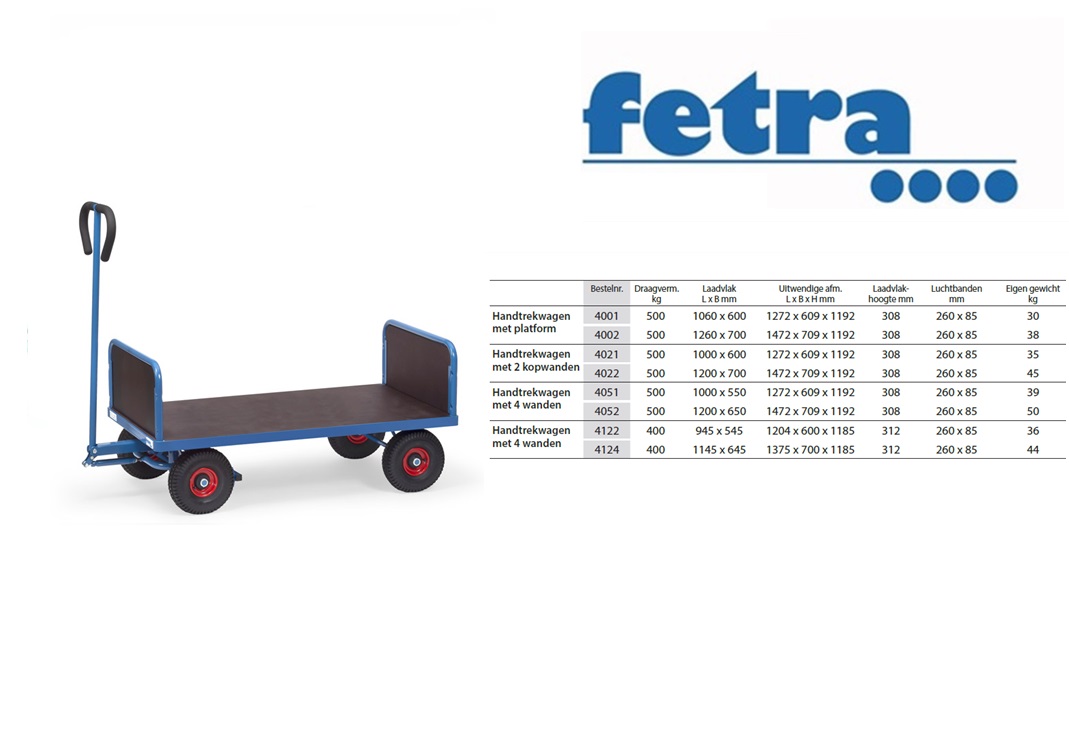 Fetra Handtrekwagen met 2 kopwanden 4021 Laadvlak 1.000 x 600 mm