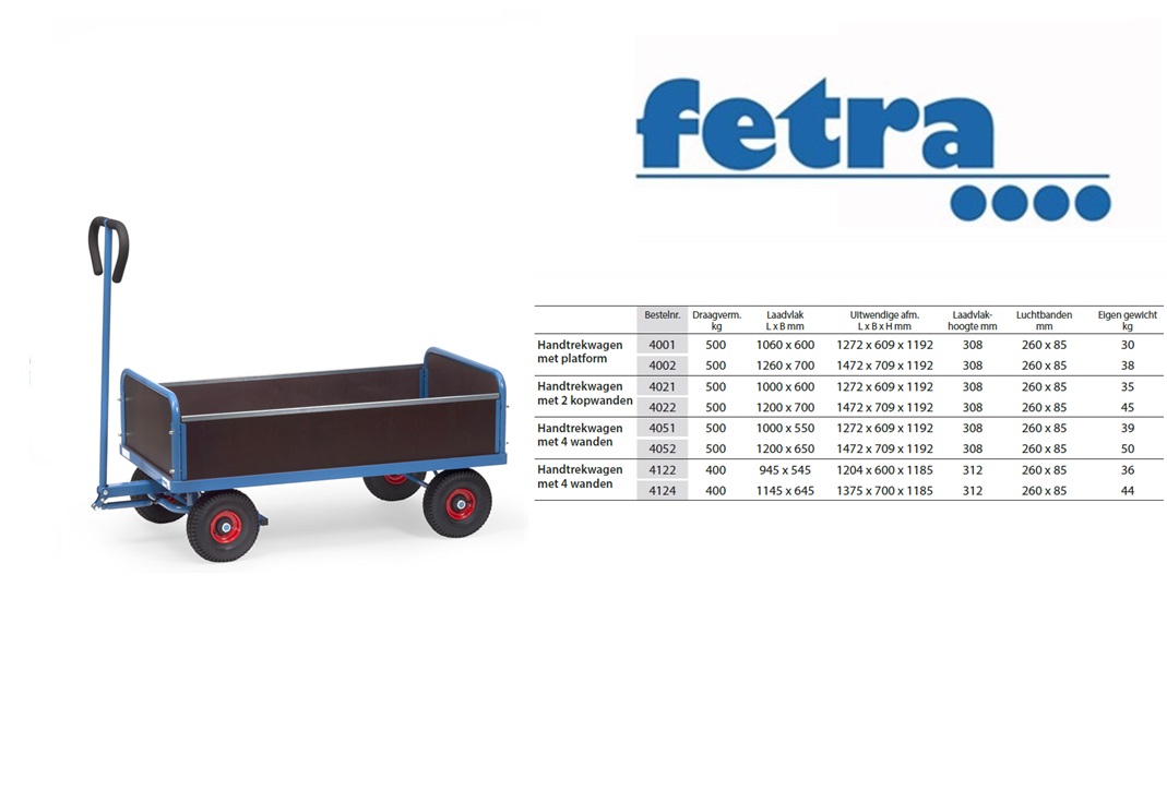 Fetra Handtrekwagen met 4 wanden 4051 Laadvlak 1.000 x 550 mm