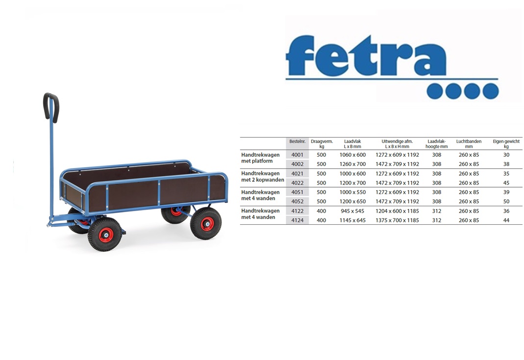 Fetra Handtrekwagen 4122 Laadvlak 945 x 545 mm