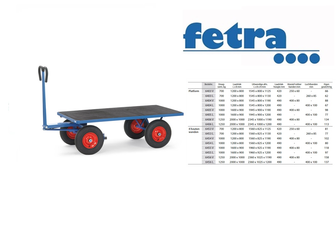 Fetra Handtrekwagen 6403 V met trekoog Laadvlak 1.200 x 800 mm | DKMTools - DKM Tools