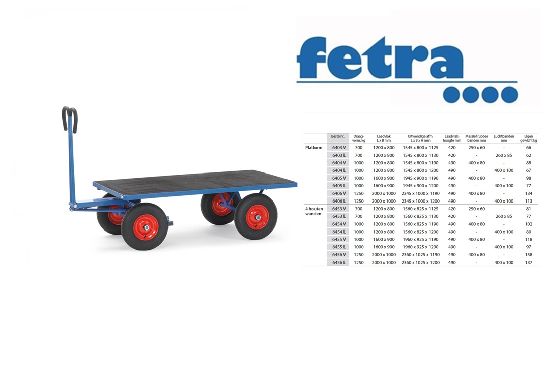 Fetra Handtrekwagen 6435 L met trekoog Laadvlak 1.600 x 900 mm | DKMTools - DKM Tools