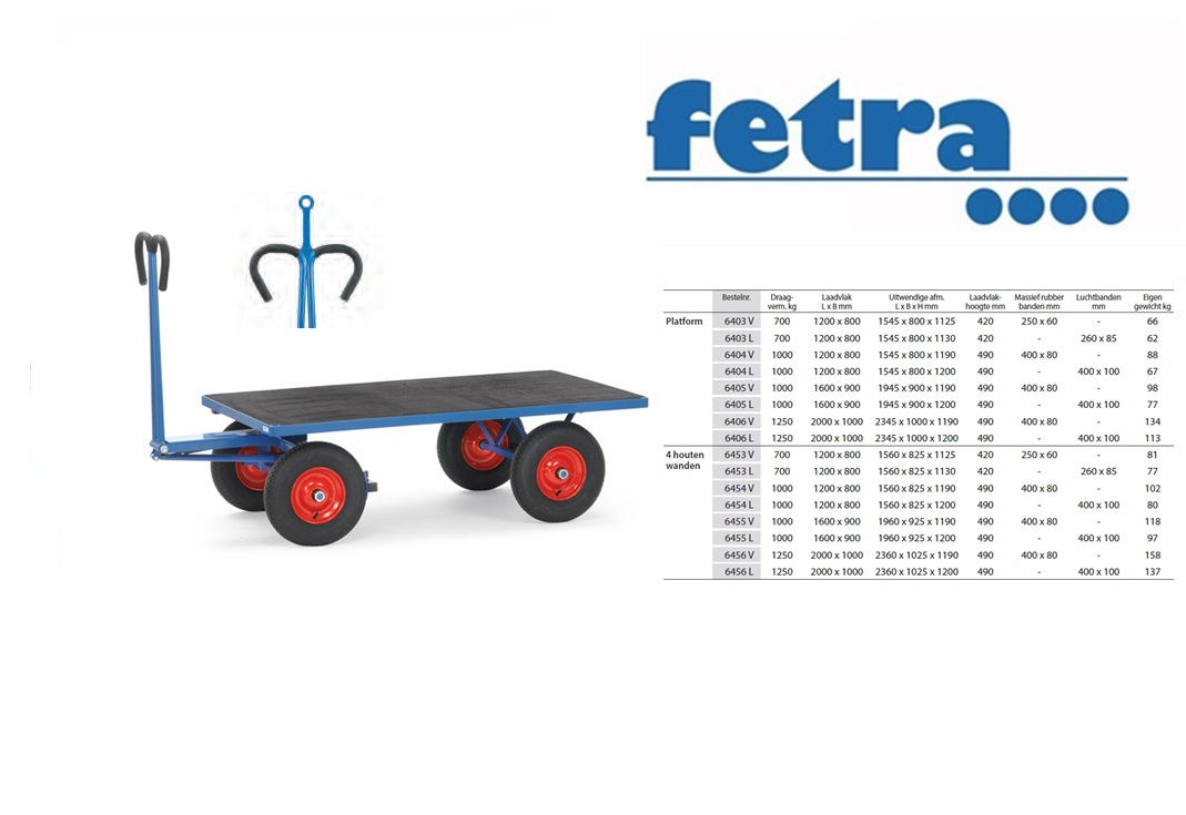 Fetra Handtrekwagen 6433 L met trekoog Laadvlak 1.200 x 800 mm | DKMTools - DKM Tools