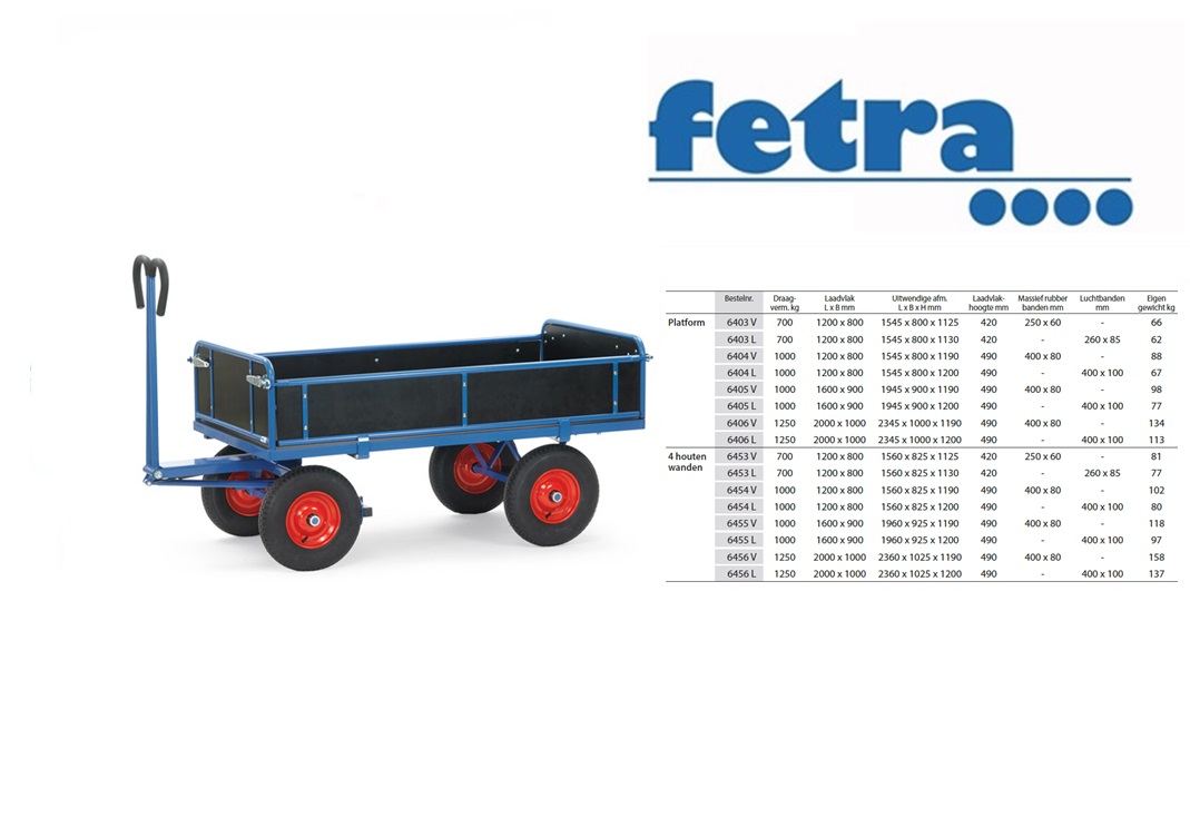 Fetra Handtrekwagen 6433 V met trekoog Laadvlak 1.200 x 800 mm | DKMTools - DKM Tools