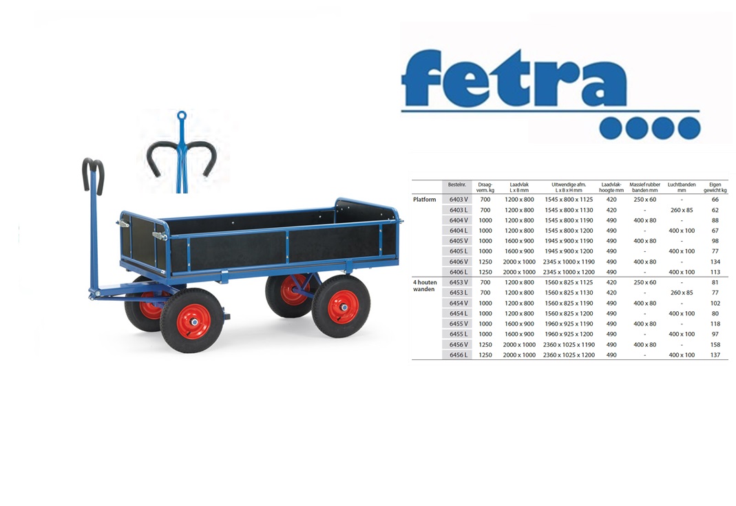 Fetra Handtrekwagen 6453 L met trekoog Laadvlak 1.200 x 800 mm