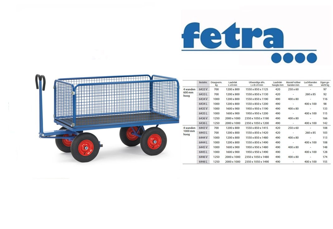 Fetra Handtrekwagen 6433 L Laadvlak 1.200 x 800 mm