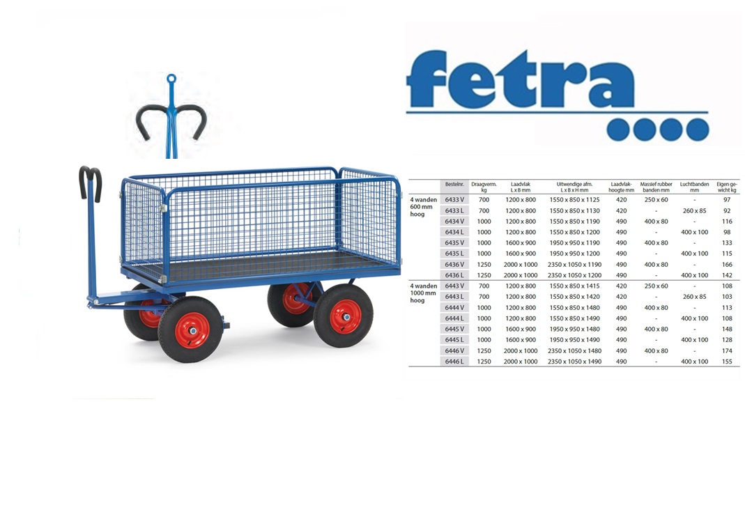 Fetra Handtrekwagen 6433 L met trekoog Laadvlak 1.200 x 800 mm