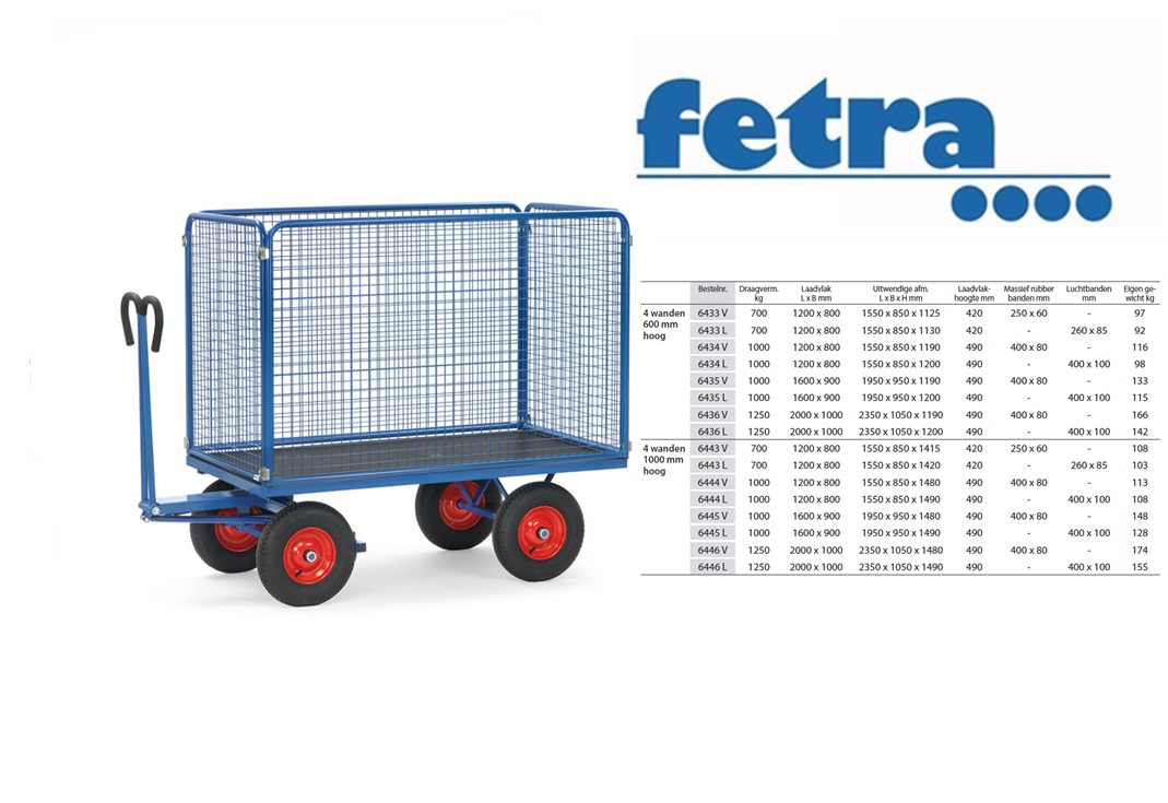 Handtrekwagen 6446 L met trekoog Laadvlak 2.000 x 1.000 mm | DKMTools - DKM Tools