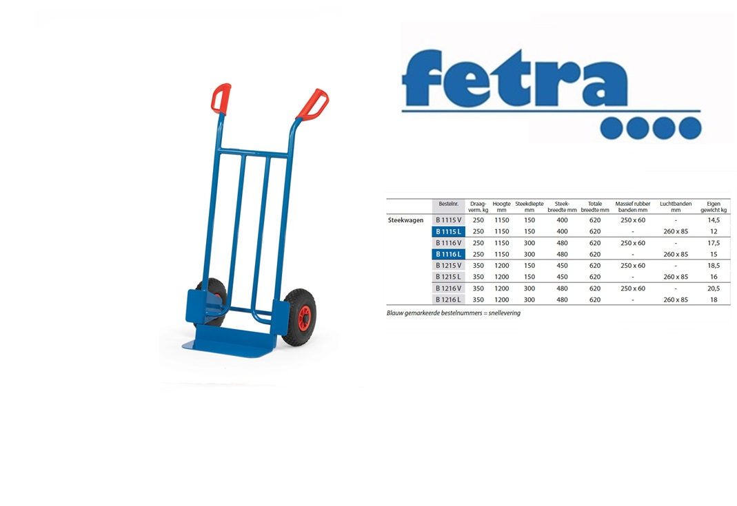 Fetra Steekwagen B1115V Massief rubber banden 250 x 60 mm