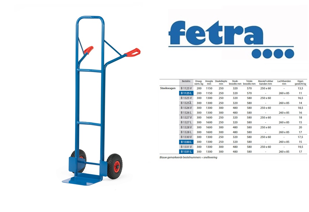 Fetra Steekwagen B1327V Massief rubber banden 250 x 60 mm | DKMTools - DKM Tools