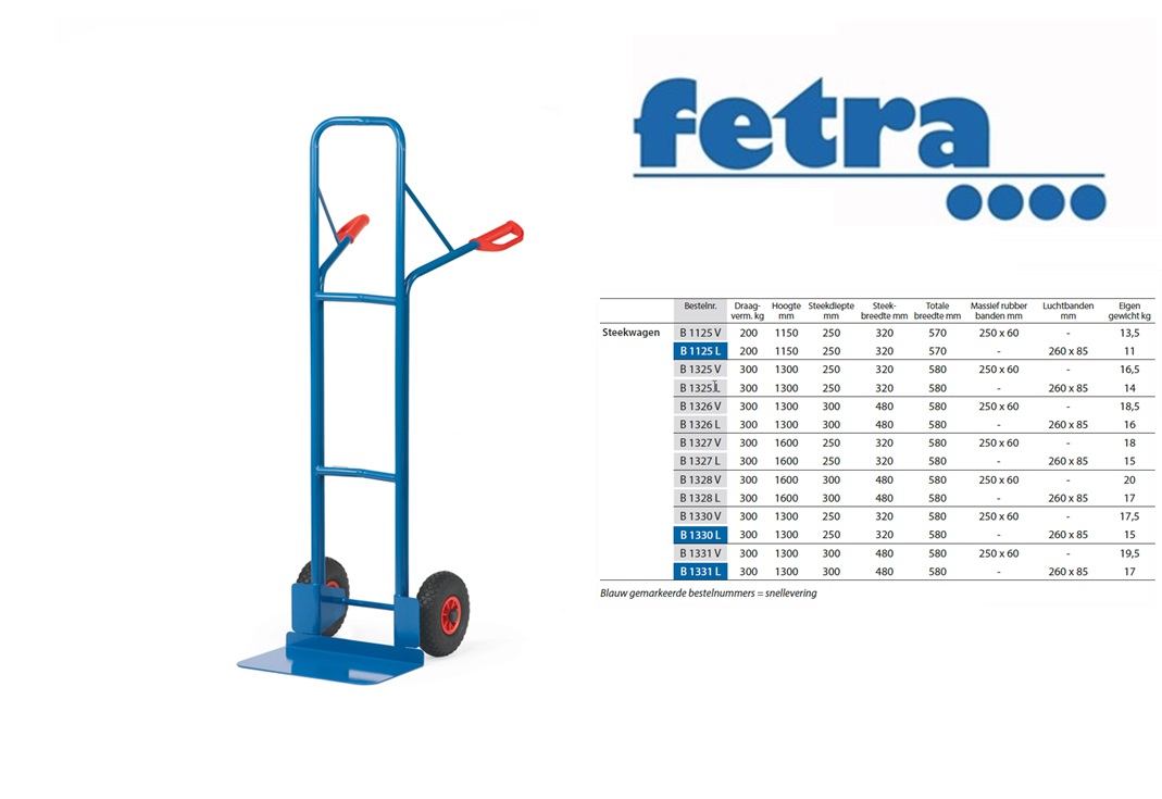 Fetra Steekwagen B1328V Massief rubber banden 250 x 60 mm