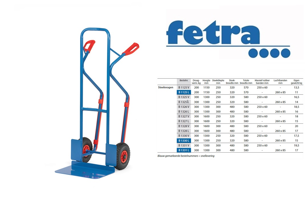 Fetra Steekwagen B1331V Massief rubber banden 250 x 60 mm