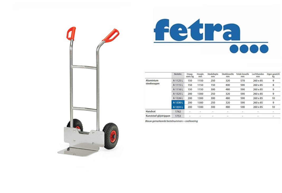 FetraAluminium steekwagen A1125L Luchtbanden 260 x 85 mm | DKMTools - DKM Tools