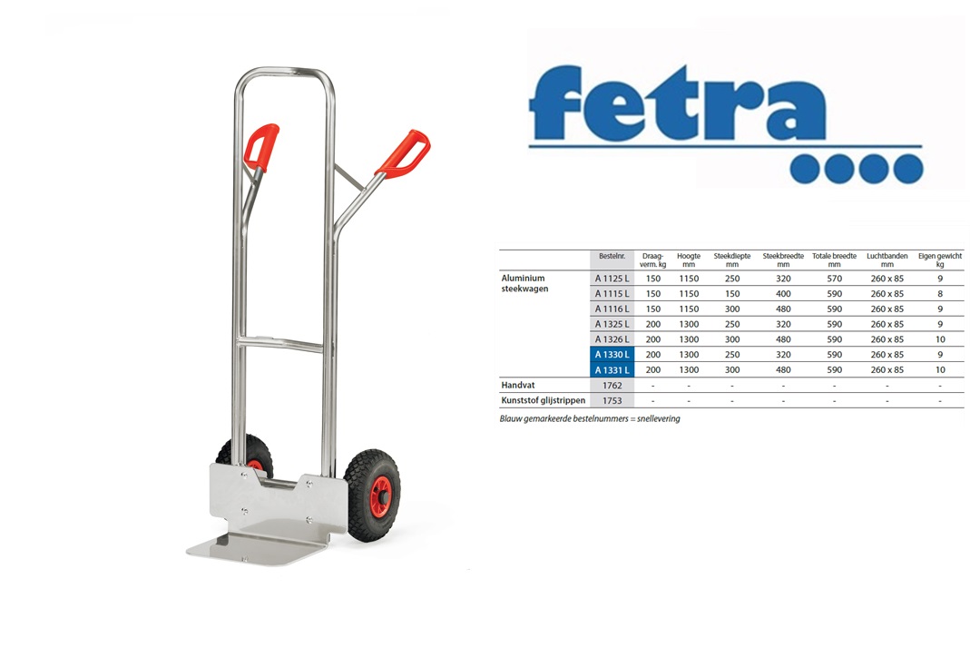 Fetra Aluminium steekwagen A1325V Massief rubber banden 250 x 60 mm