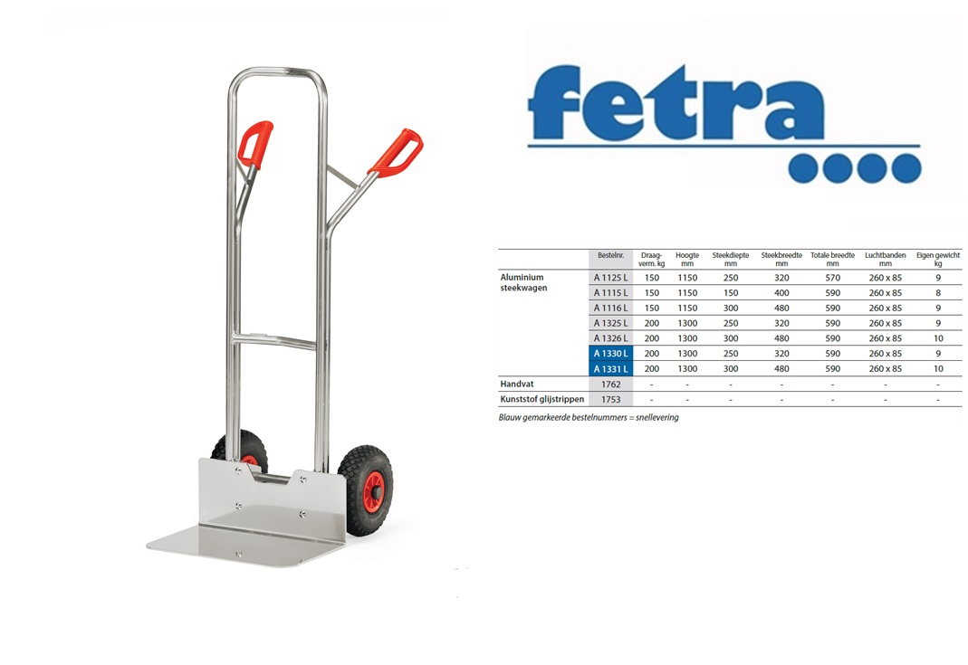 Fetra Aluminium steekwagen A1326V Massief rubber banden 250 x 60 mm