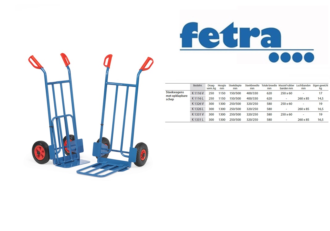 Fetra Pakket steekwagen K1116V Massief rubber banden 250 x 60 mm