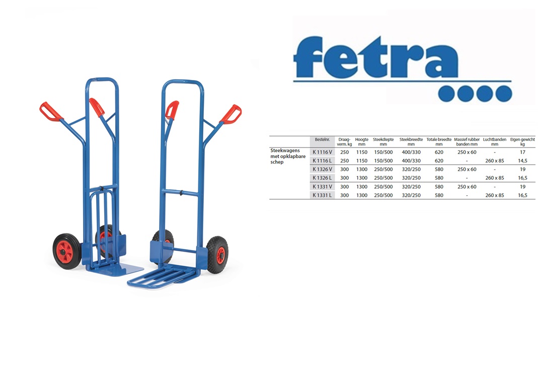 Fetra Pakket steekwagen K1326V Massief rubber banden 250 x 60 mm