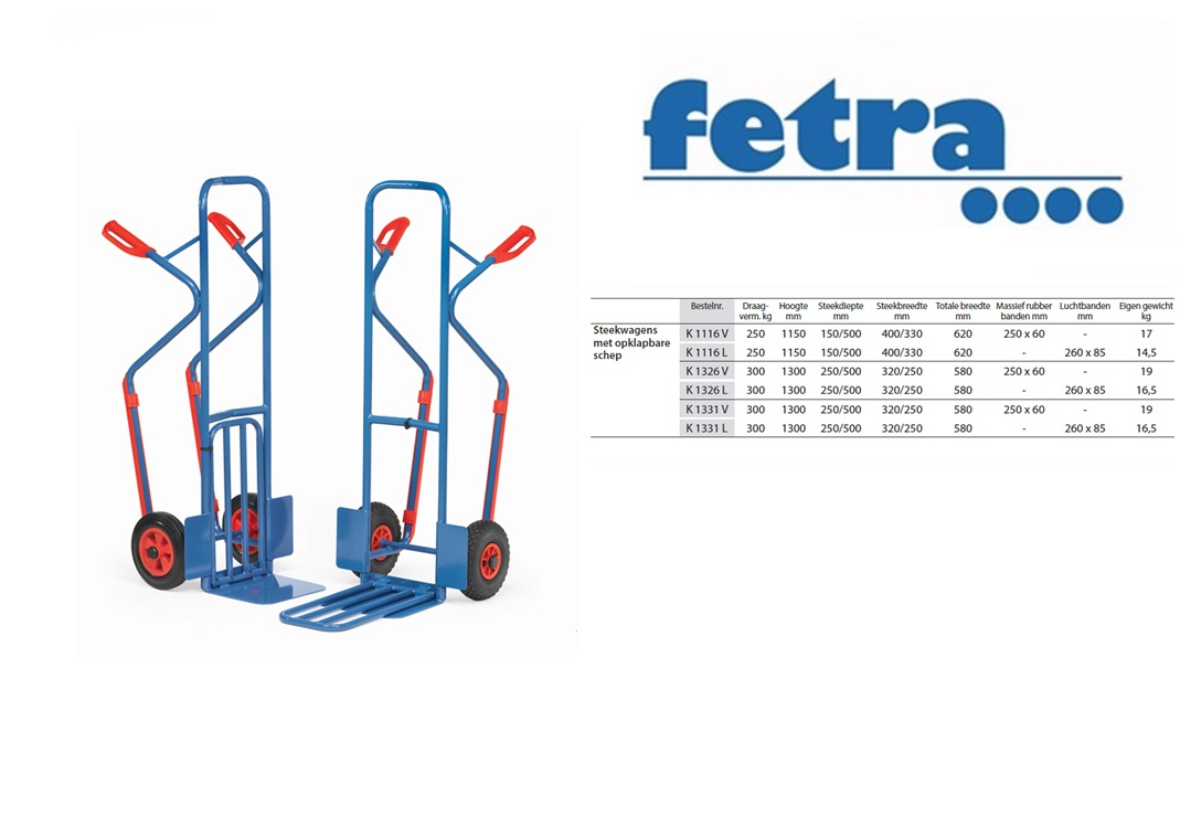 Fetra Pakket steekwagen K1331V Massief rubber banden 250 x 60 mm