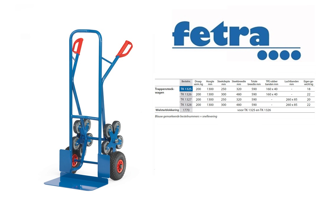 Fetra Trappensteekwagen TK 1325 Trappenster - 3 x wiel 160 x 40 mm | DKMTools - DKM Tools