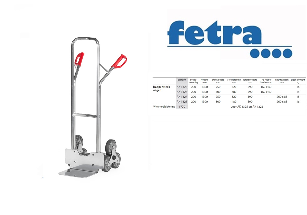 Fetra Alu trappensteekwagen AK 1326 Trappenster - 3 x wiel 160 x 40 mm | DKMTools - DKM Tools