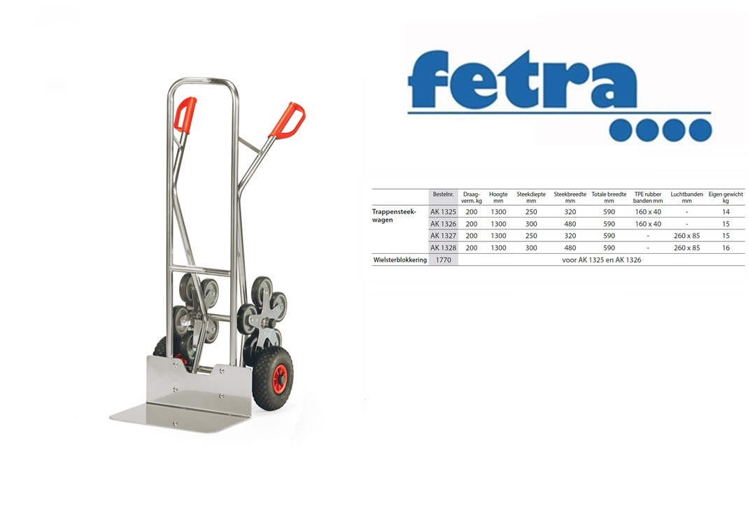 Fetra Alu trappensteekwagen AK 1326 Trappenster - 3 x wiel 160 x 40 mm | DKMTools - DKM Tools