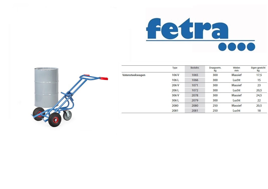 Fetra Vatensteekwagen 206 L - met steunwiel Luchtbanden 260 x 85 mm | DKMTools - DKM Tools