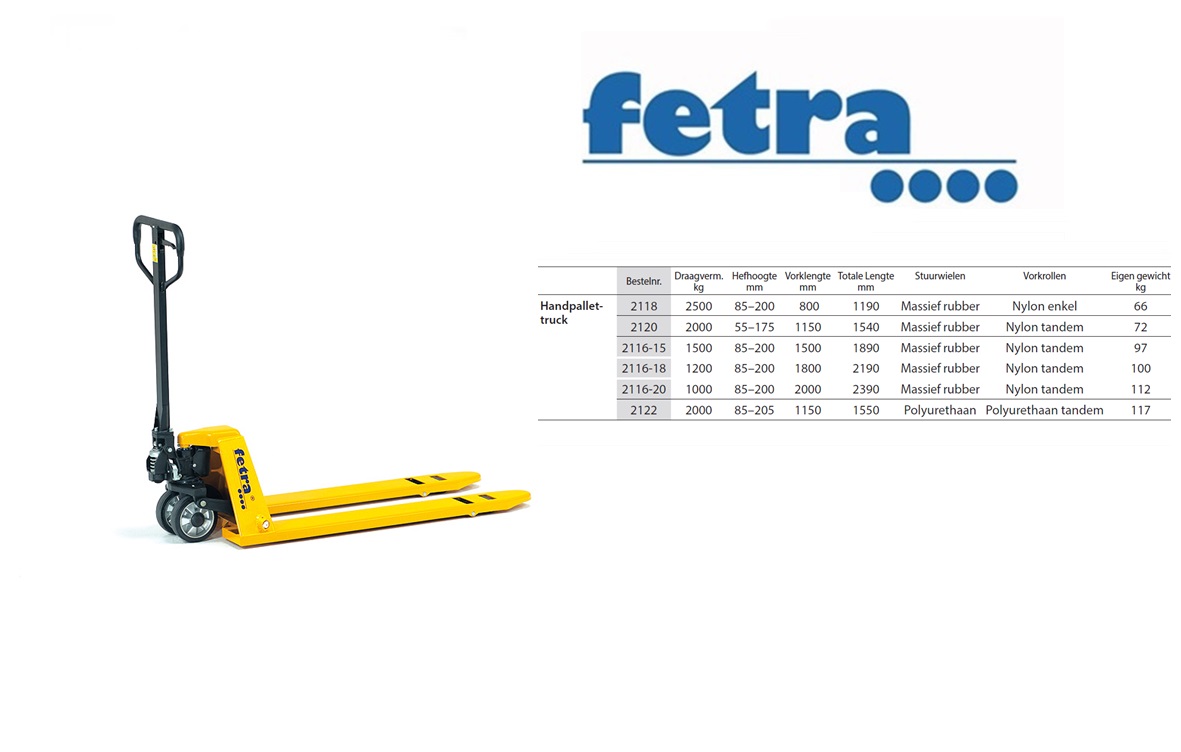 Fetra Handpallettruck 2120 - 2 ton Vorklengte 1.150 mm